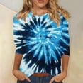 thumbnail image 2 of Oalirro Blue Fashion T Shirt for Women Trendy Summer Round Neck Three-Quarter Sleeve Top XXL, 2 of 5