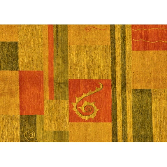 Ahgly Company Indoor Rectangle Abstract Yellow Modern Area Rugs, 4' x 6'
