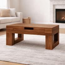 Furnibear Wood Coffee Table,Mid Century Modern Wooden Coffee Tables, Solid Tabletop Rectangle Coffee Table, Center Table for Living Room, Brown