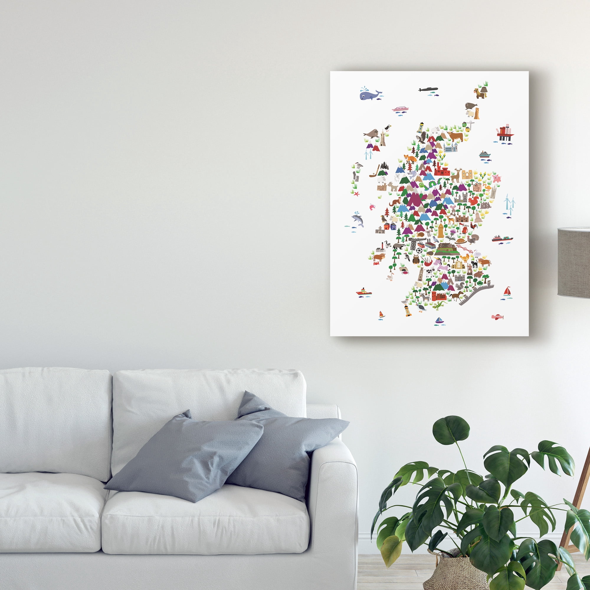 Trademark Fine Art 'Animal Map of Scotland for children and kids' Canvas Art by Michael Tompsett