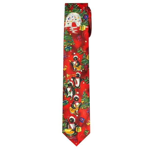 Jerry Garcia Official Men's Merry Christmas Collection Red Drummers Artwork  Penguins Band Igloo Extra Long Neck Tie