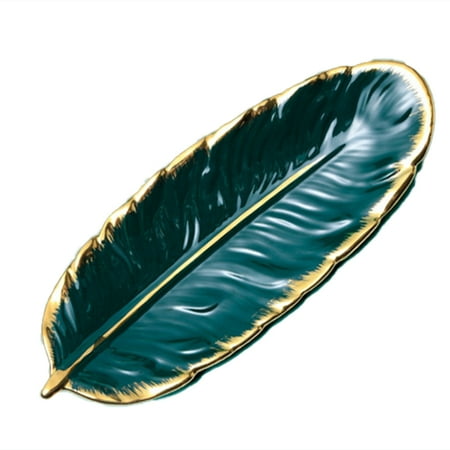

Nordic Phnom Penh Ceramic Dessert Plate Dark Green Feather Plate B