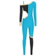 thumbnail image 3 of Raenseen Womens' Long Sleeve Unitard Gymnastics Ballet Dance Bodysuit Metallic Color Block Jumpsuit Blue XL, 3 of 5