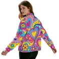 thumbnail image 3 of SCRAWLGOD Hippie Flower Heart Print Pink Womens Zip Up Sweatshirt Casual Jacket Crewneck Long Sleeve Oversized Jacket Fall Outfits with Pockets for Casual Wear, M, 3 of 7