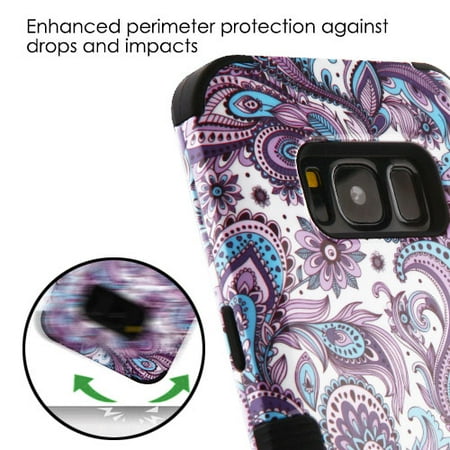 Tpu Rubber Material Samsung Galaxy S8 Phone Case TUFF Hybrid Shockproof Armor Impact Rugged Rubber Dual Layer Hard & Soft TPU Protective Cover - European Lace Purple Flowers ()