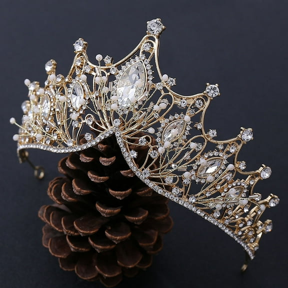 OUNONA Bridal Hair Accessories Golden Alloy Crown for Bride Elegant Headpiece 1Pack