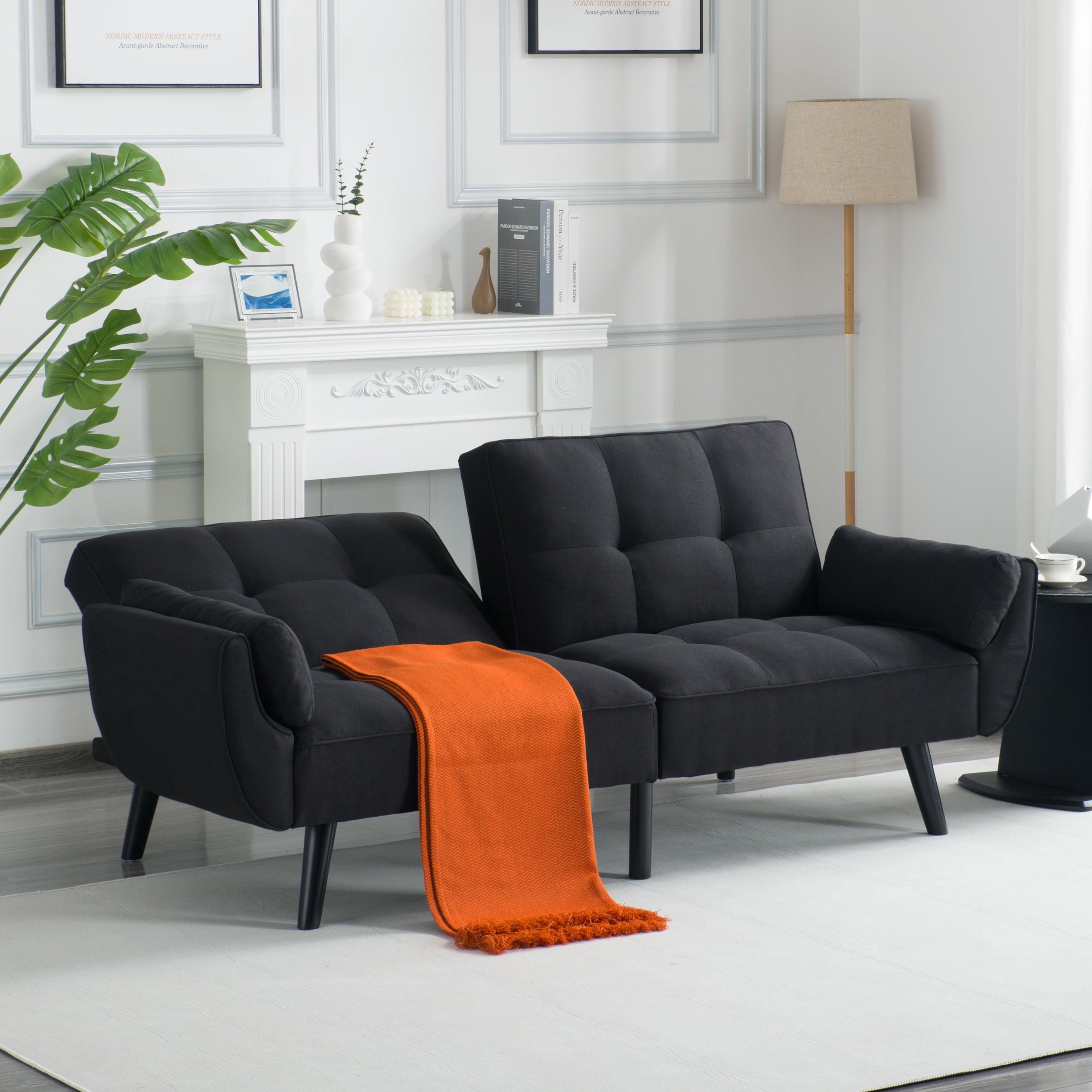Gewnee Convertible Futon Sofa Bed, Sleeper Couch with 3‑Position Split‑Back, Multi‑Purpose Convertible Sofa for Small Space, Living Room, Apartment, Studio & Office, Black