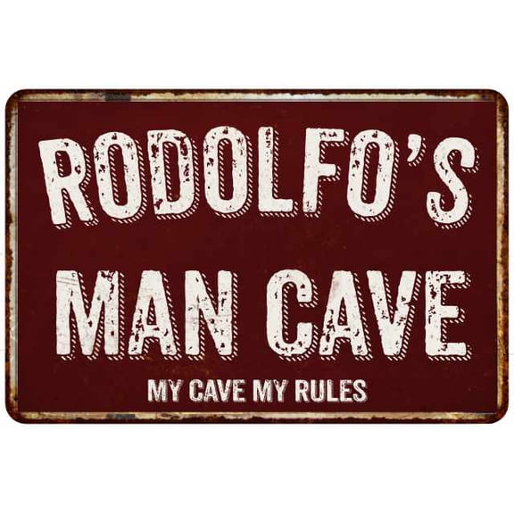 RODOLFO'S Man Cave Red Grunge Sign Metal 8x12 Decor 208120003432