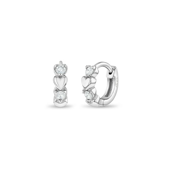 925 Sterling Silver Clear CZ Heart Huggie Hoop Earrings for Little Girls 10mm
