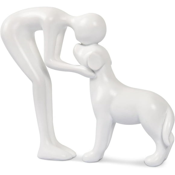 FriyGardcn Sculpture de Chien Décoration Maison Statue Mignonne pour Bureau, Salon, Chambre, Maison, Souvenirs pour Amoureux des Animaux (Blanc)