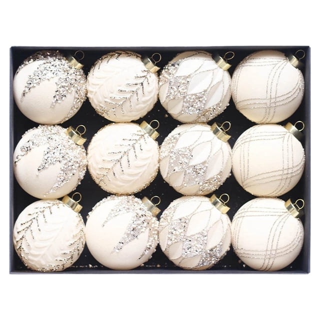 Bolas decorativas para Navidad, 12 unidades de bolas de terciopelo para Navidad, adornos flocados para árbol de Navidad, bolas de plástico, adornos colgantes decorativos para Navidad, decoración para