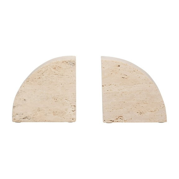 Sagebrook Home Elegant Travertine Stone Half Dome Bookends, Set of 2, Tan - Enrich Your Reading Space with Natural Style