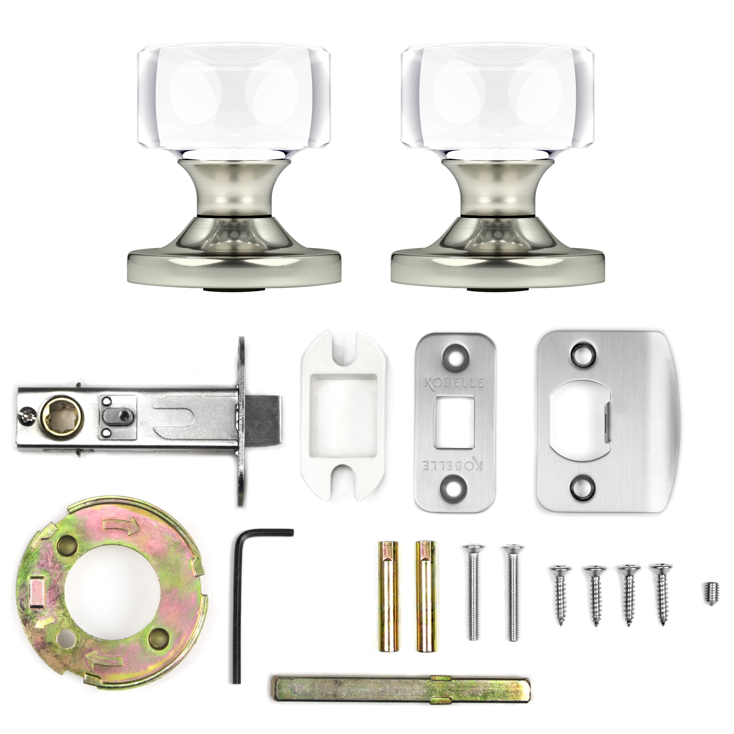 Passage Round Crystal Door Knobs Satin Nickel Round Rosette