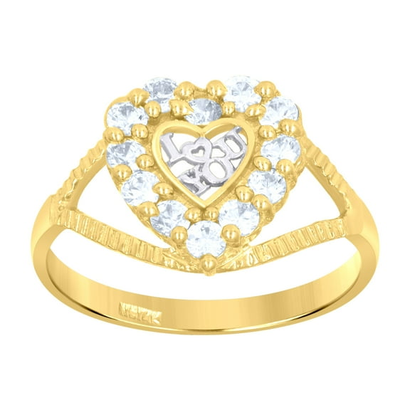 14k 14kt Two-Tone Gold Womens Cubic Zirconia I Love You Heart Band Ring