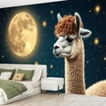 thumbnail image 2 of Peel and Stick Wallpaper Starry Sky Alpaca Dreamy Galaxy Moon Cute Animal Symmetrical Curved Modern Art Wall Mural Decor Self Adhesive and Removable 69in x 98in, 2 of 8