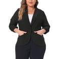 thumbnail image 2 of DARING DIVA Women's Plus Blazer 3/4 Ruched Sleeve Open Front Jacket 3X Black, 2 of 6