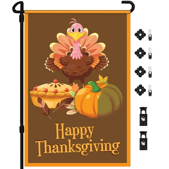 Happy Thanksgiving Garden Flag, Bonus Flag Pole & Clip Included