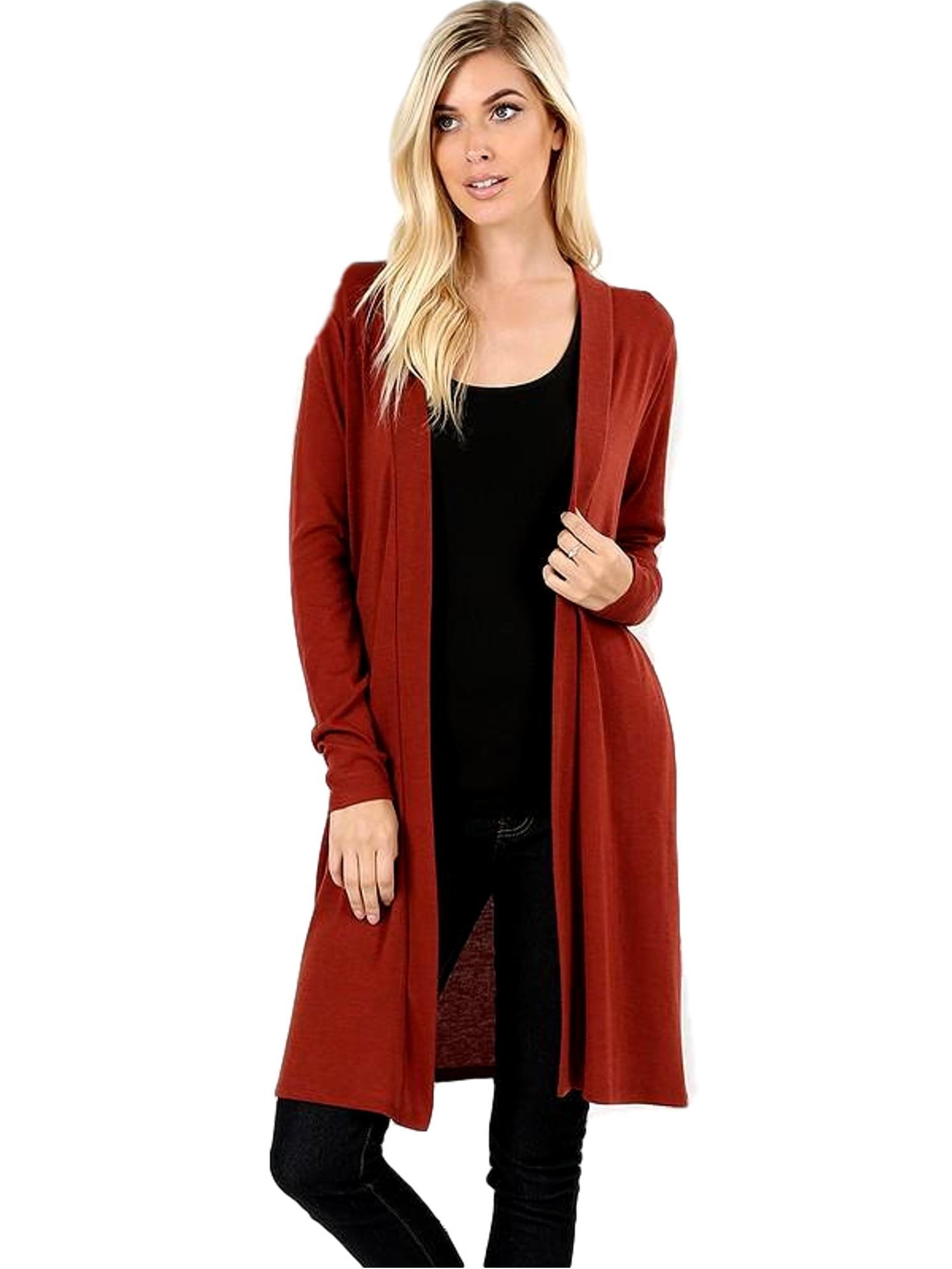 rust long cardigan sweater