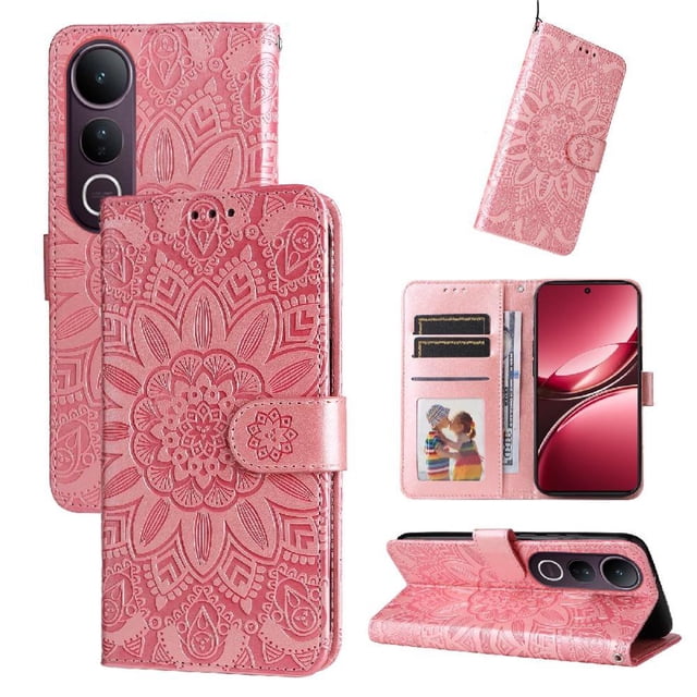 Funda tipo cartera GANGXUN para Vivo V50 Lite , diseño girasol, cuero PU, soporte, cierre magnético, tarjetero