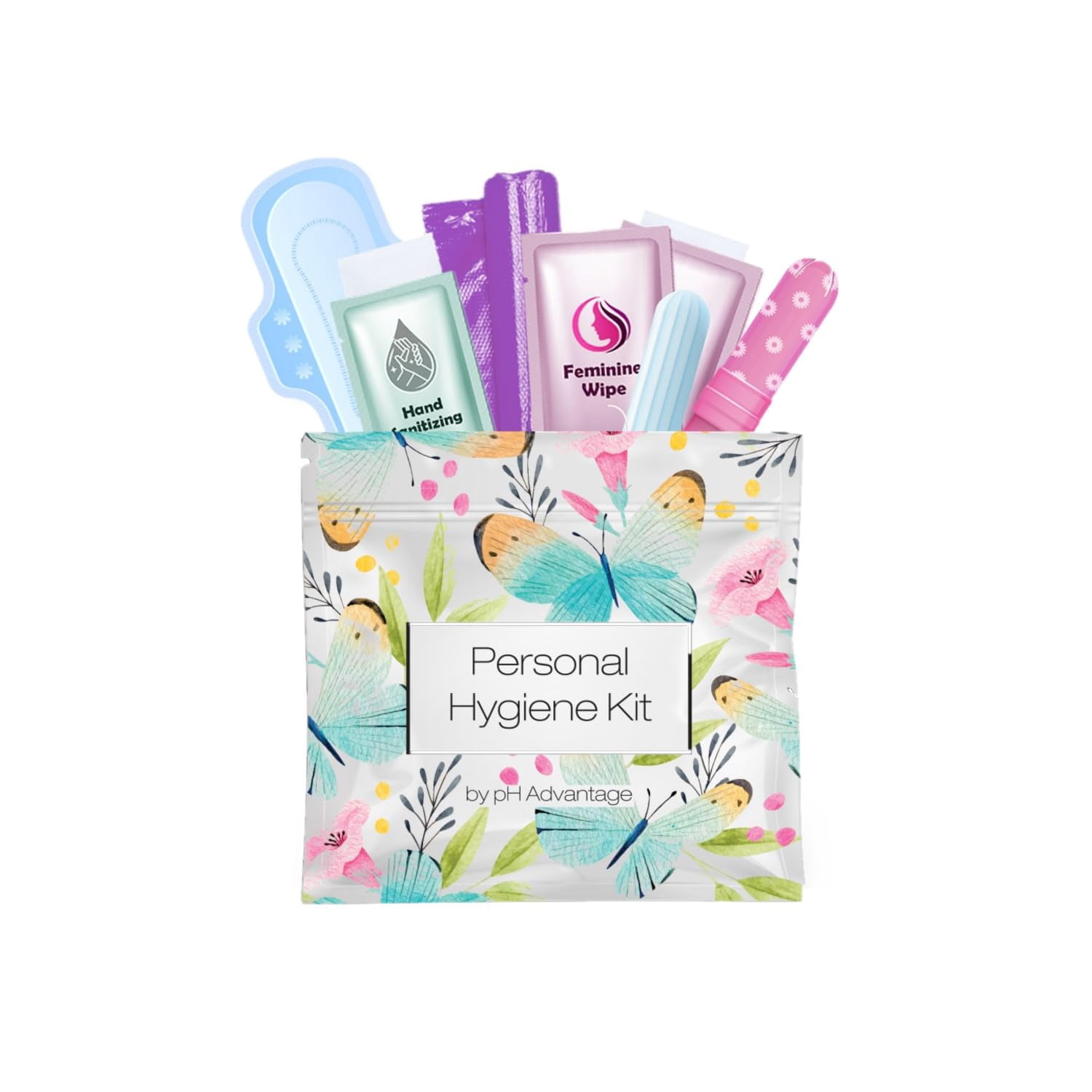 Butterfly Style Menstrual Kit All-in-One 60 Pack | Convenience on The Go | Period Kit Pack for Travelling, Tweens & Teenagers or just When You’re Out | Individually Wrapped Feminine Hygiene Product