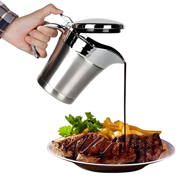 Gravy Boat with Lid, Stainless Steel Gravy Jug, Double Wall Insulated Thermal Serving Jug for Gravy, Custard, Cream, Sauce (450ML)