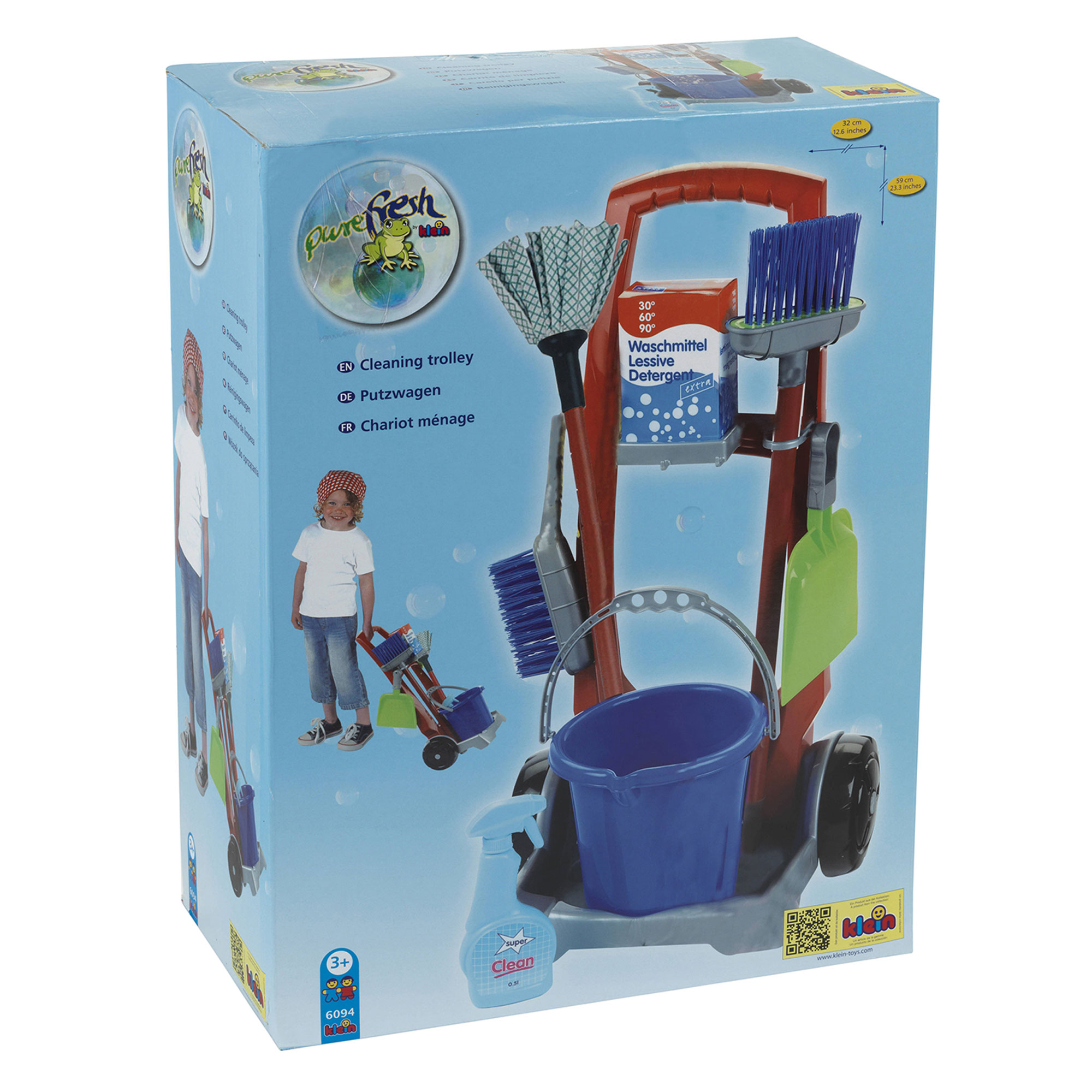 Theo Klein: Cleaning Trolley Set - Kid's 8 Piece Toy Set Includes: Trolley, Bucket, Mop, Broom, Dustpan w/ Brush, Bottle & Detergent Box, Kids Pretend Play, Ages 3+ - image 5 of 5