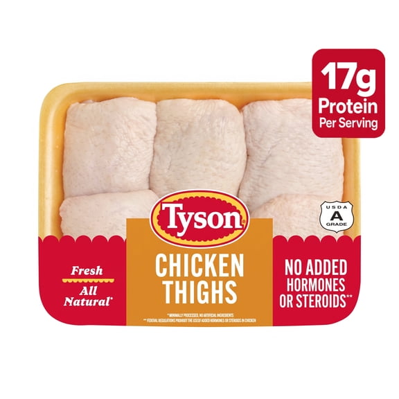 Tyson All Natural, Fresh Chicken Thighs, 1.25 - 3.25 lb Tray