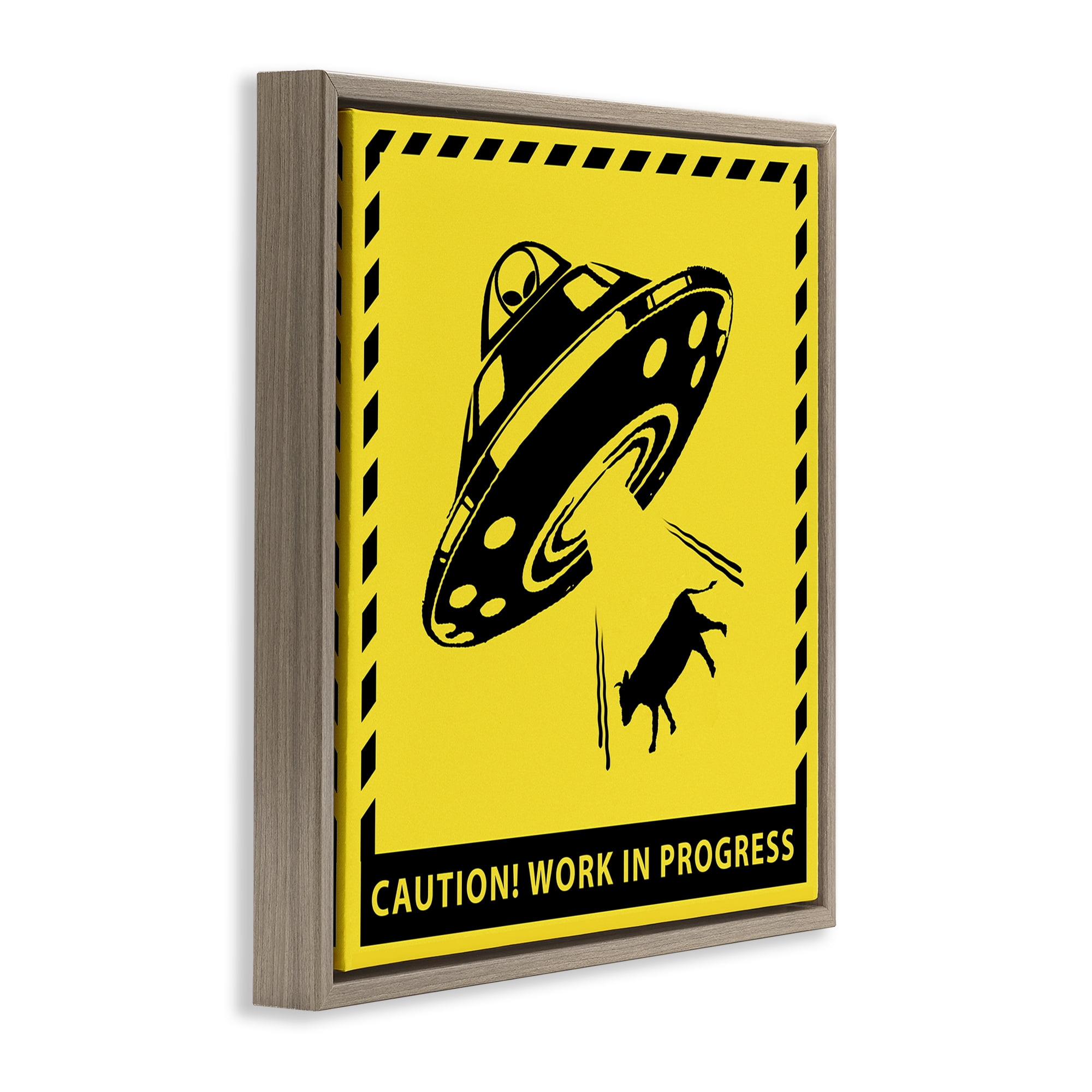 Stupell Industries Work In Progress UFO Novelty & Humor Painting Brown Floater Framed Canvas Art Print Wall Art, 18 x 18