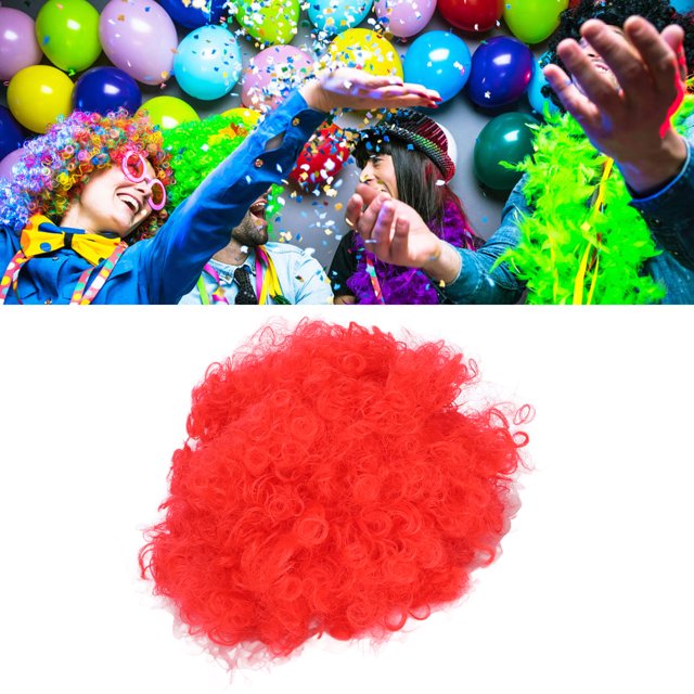 peluca de payaso adulto innovador color fiesta halloween interesante Peluca roja rizada de PET para adulto, forma redondeada y tupida con rizos apretados; accesorio de disfraz ideal para payasos, fiestas y desfiles, incluye 1 peluca.