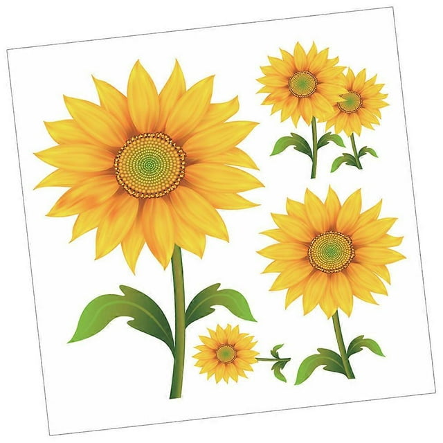 Vibrant Yellow Self Adhesive Sunflower Wall Decal Easy Peel & Stick Floral Sticker for Living Room or Bedroom Home Decor