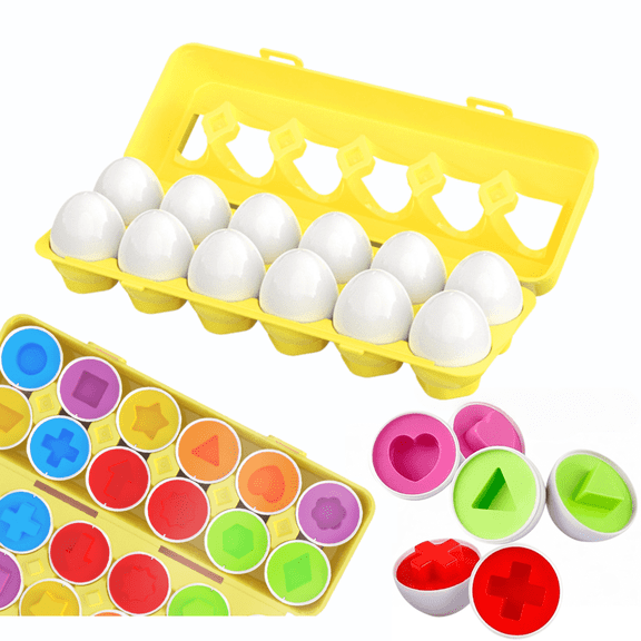 Bobyy.Duck 12-Piece Matching Eggs Toy, Color and Shape Sorting Educational Toy for Toddlers Ages 1-3