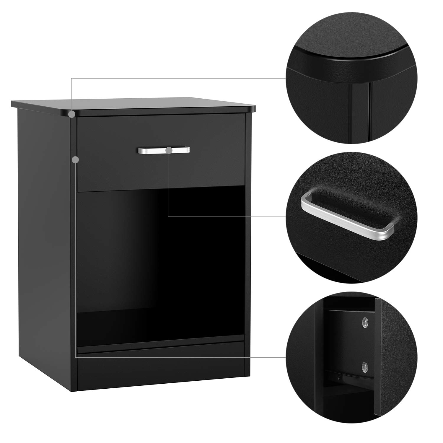 Homfa 2-Tier Nightstand with Drawer, Black photo 4