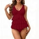 thumbnail image 2 of Trajes de baño Amzcrzy Tankini para mujer, trajes de baño, traje de baño de dos piezas con volantes de moda para mujer en color vino sólido, M, 2 of 8