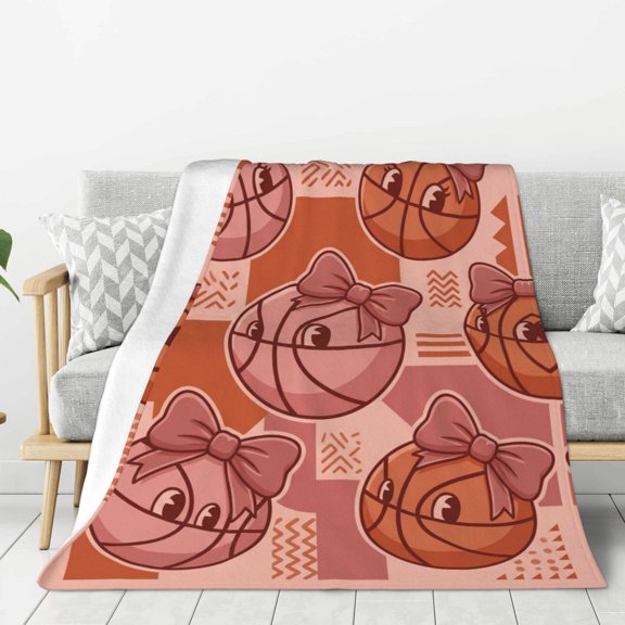 Basketball Throw Blanket Pink Coquette Bow Softball Sports Blanket, Thanksgiving Gift for Team Couch 50x40