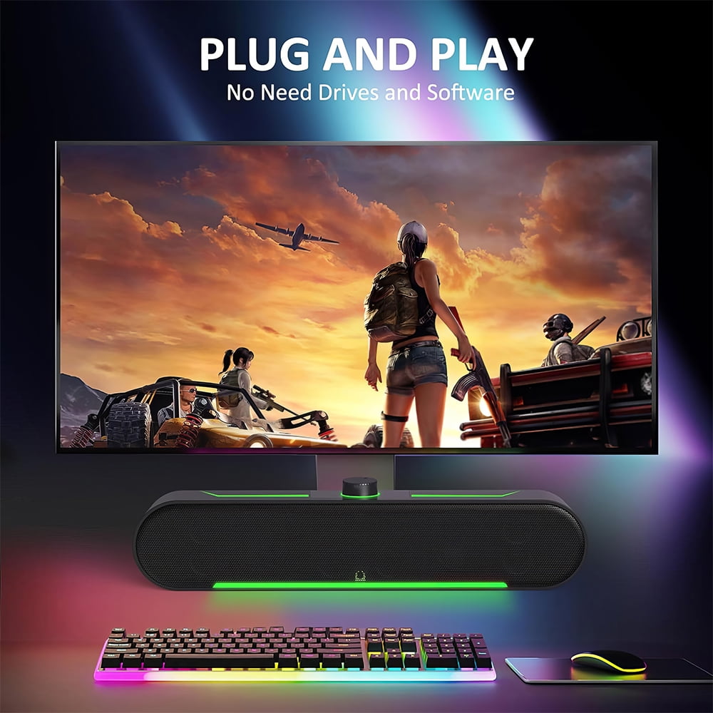 HiFi Stereo Bluetooth Computer Speakers, 2x3W Dual Drivers & Bass Diaphragms, USB Wired + Bluetooth Dual Connection, Top Volume Knob, Colorful Breathing LED for PC, Desktop, Laptop & Monitor