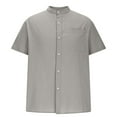 thumbnail image 5 of YLSDY Cotton Linen Casual Button Down Tops for Men, Summer Classic Short Sleeve Pocket Tees Hawaiian Beach Vacation Shirts Gray S, 5 of 5