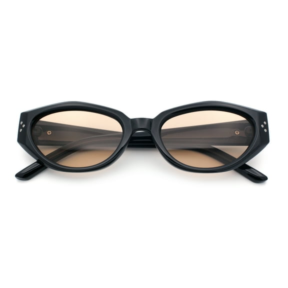 Womens Mod Oval Beveled Plastic Angular Fashion Sunglasses Black - Light Beige