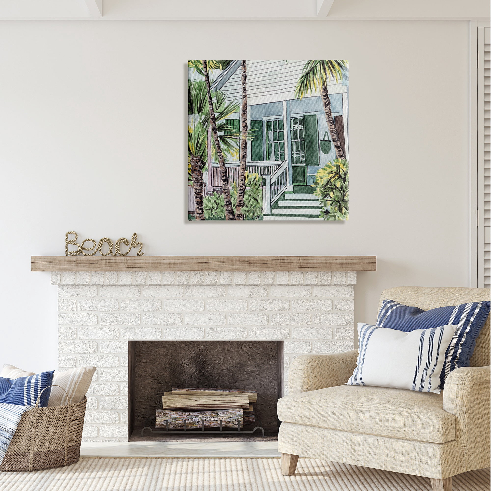 Stupell Industries Tropical Beach Cottage Botanical & Floral Painting Gallery Wrapped Canvas Art Print Wall Art, 30 x 30