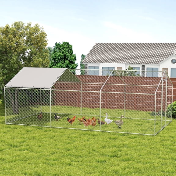 Howsvn 9 x 19 ft Metal Chicken Coop, Walk-in Poultry Pen with Waterproof Cover & Lock, Spire Roof Large Outdoor Chicken House for Yard Farm Backyard