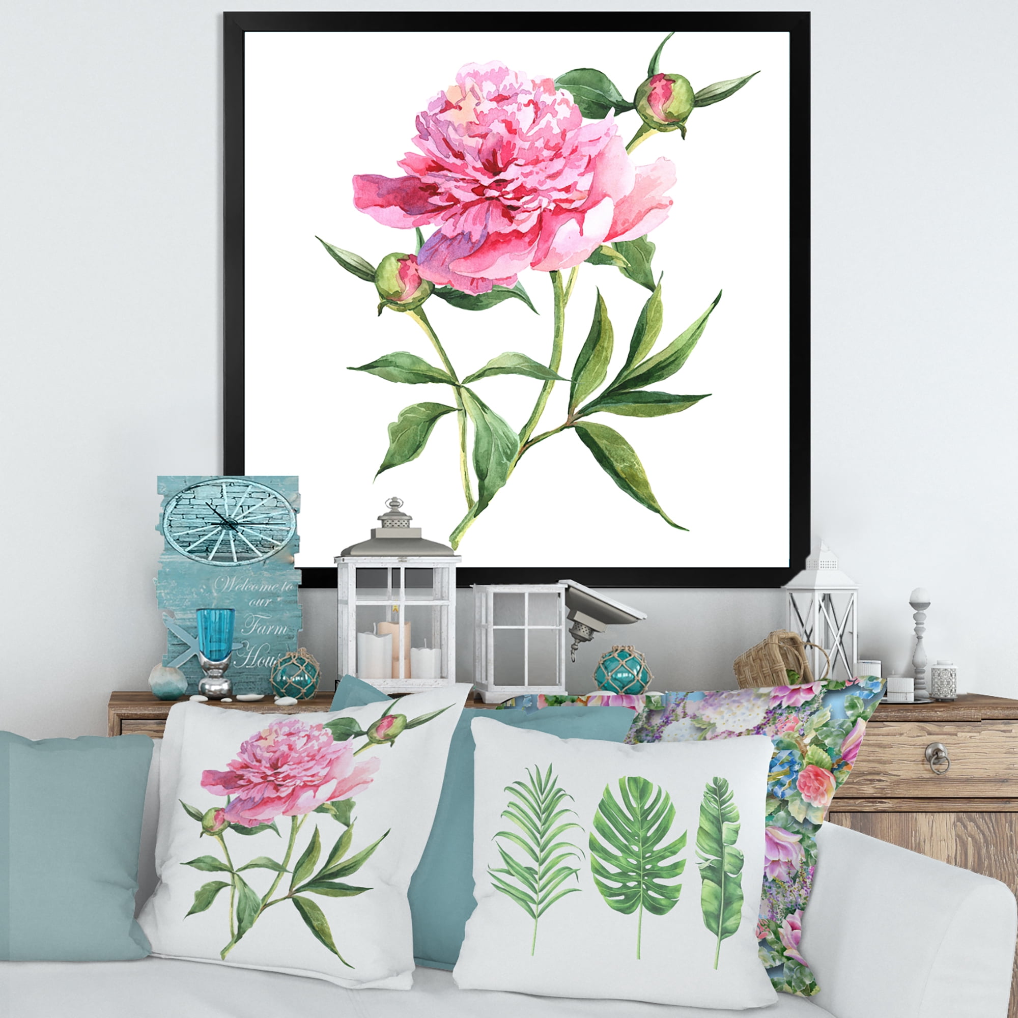 Designart 'Ancient Pink Peonies' Traditional Framed Art Print