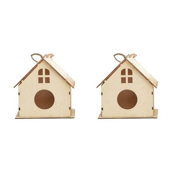 Bird House Kit for Kids – Wooden DIY Outdoor Birdhouse Craft Set with 12 Watercolor Paints, 4 Brushes, 2 Unassembled Houses, and Rope