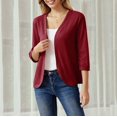 thumbnail image 5 of Fall Winter Jackets Coats Cardigan for Women, Solid Color Nine Quarter Sleeve Casual Jacket Cardigan Top Red, 5 of 5