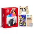 thumbnail image 1 of 2022 New Nintendo Switch OLED Model White Joy Con 64GB Console with Splatoon 3 Game, Improved HD Screen & LAN-Port Dock, Mytrix Yellow Bear Wireless Pro Controller and Accessories, 1 of 5