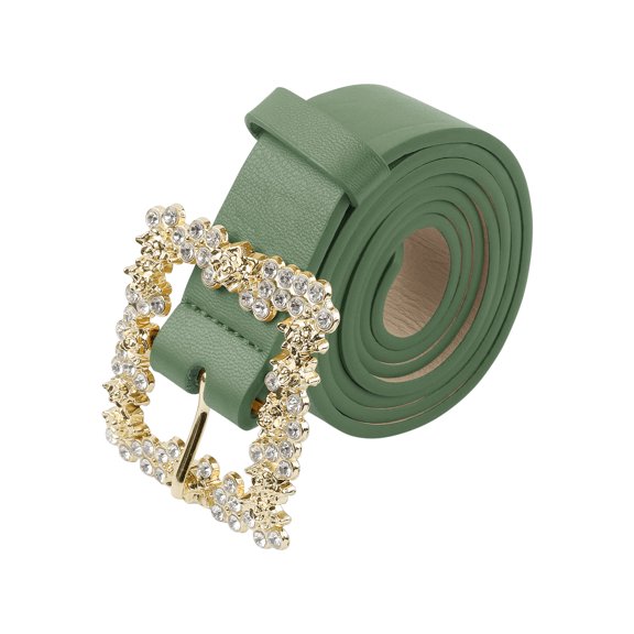 INSPIRE CHIC Women's Rhinestone Buckle Belts, Decorative Elegant Faux Leather Waistband Belt for Jeans Pants Dresses 105x2.8cm/41.3x1.1" Green