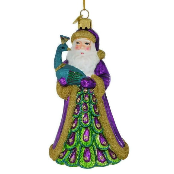 Noble Gems PEACOCK SANTA Glass Christmas Ornament, by Kurt Adler