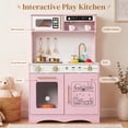 thumbnail image 3 of Wisairt Wooden Play Kitchen for Kids, Pretend Play Kitchen with Realistic Sounds & 17-Piece Accessory Set, Pink, Age 3+, 3 of 9
