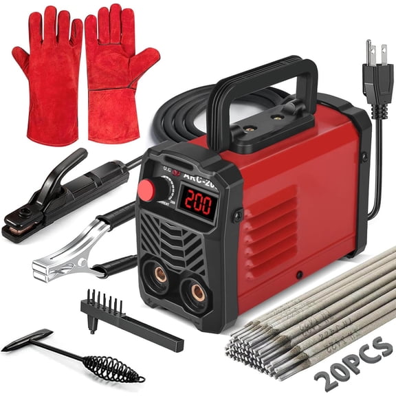 Ahot 200Amp 20PCS Rods Stick Welder, Super MINI Portable Welding Machine, IGBT Inverter Welder Machine 110V with Hot Start Arc Force Anti-Stick, for 1/16"-1/8" Rod ARC Welder, 2 Chip Hammers (Red)