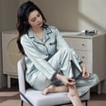 thumbnail image 1 of Conjunto de Pijama de seda sintética para mujer, ropa de dormir femenina con solapa de satén a cuadros, camisa de manga larga y pantalones para el hogar, 1 of 4
