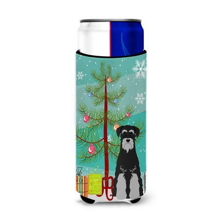 Merry Christmas Tree Standard Schnauzer Black Grey Michelob Ultra Hugger for slim cans