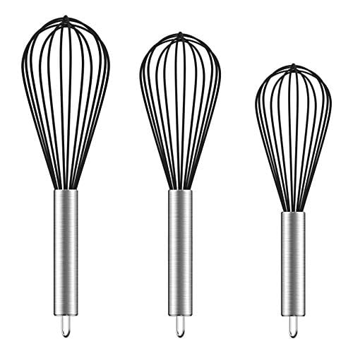 Stirring Blending Whisking Upgraded Wire Whisk Kitchen Wisk Whisks for Cooking Black Ouddy Silicone Whisk Set 8+10+12, Beating 